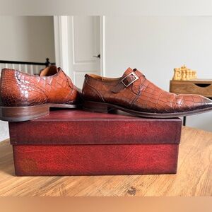 Brown Crocodile Pattern Men's Mezlan Dress Shoes